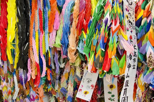 Thousand origami cranes at the children's peace monument in Hiroshima, Japan