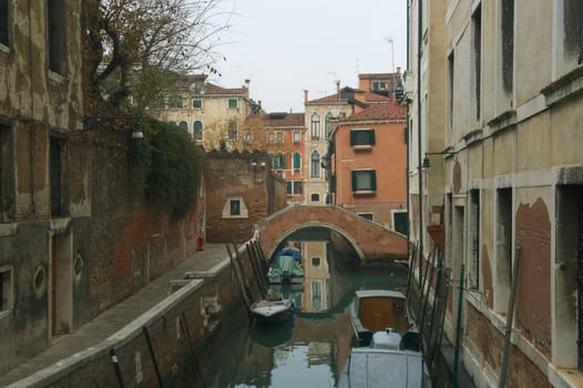 Canal in Venice in the winter twilight