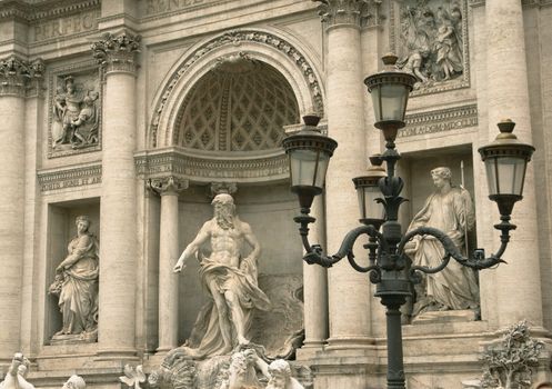 Fragment of the sculptural decoration of Trevi Fountain in Rome