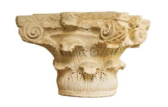 Architectural detail, romanesque cap on a white background