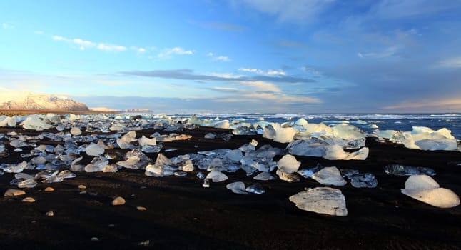 Iceburgs washed up on the beach from the meltin jokulsarlon glacier lagoon south iceland