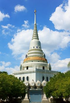 Stock Photo - temple in thailand  on the blue sky texture background.
