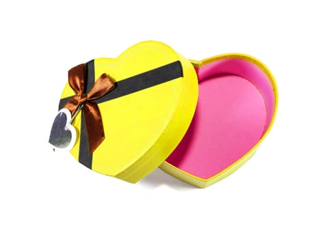 Yellow Heart-shaped box in heart shape on white background