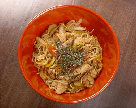 pork  and  soba with vegetable.raditional Japanese food
