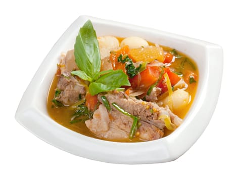 Italian cuisine.soup with beef. isolated on white background. clipping Path