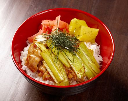 Chicken with rice and bamboo.Japanese Food 