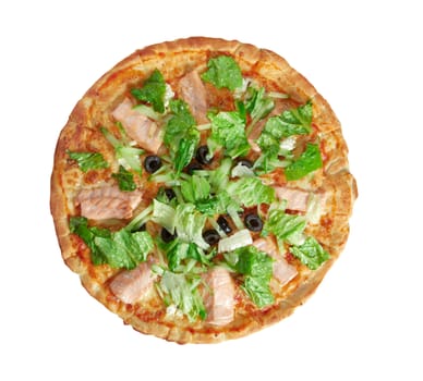 Pizza Atlantic salmon . italian kitchen. Studio