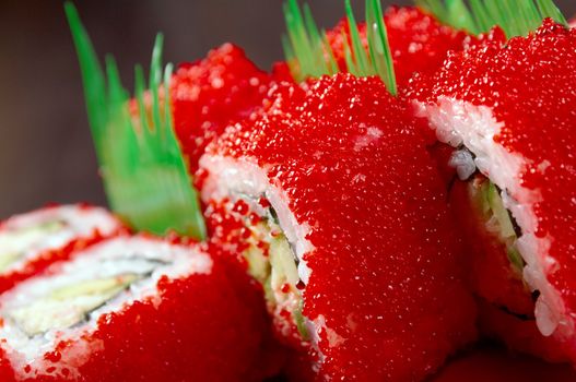sushi stuffed with  caviar flying fish