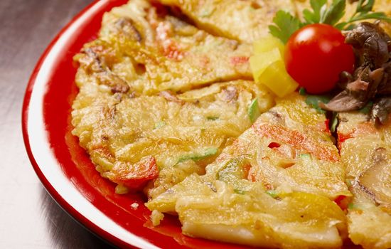 Japanese food close-up Okonomiyaki.(Japanese pizza)