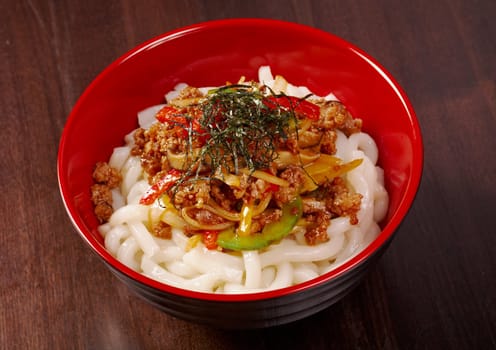 udon noodles with beef tendon stew.Japanese cuisine