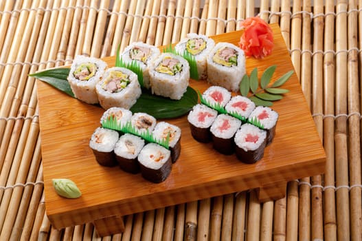 Japanese sushi  traditional japanese food.Roll made of Smoked fish