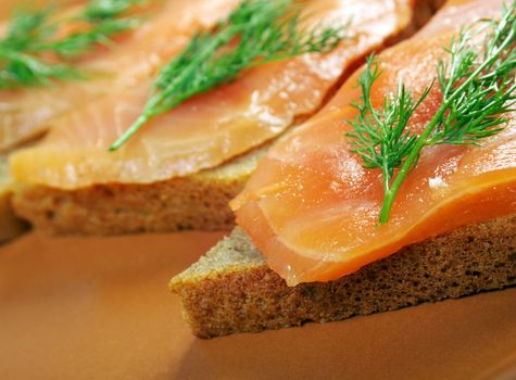    Sandwich with smoked salmon  close up 