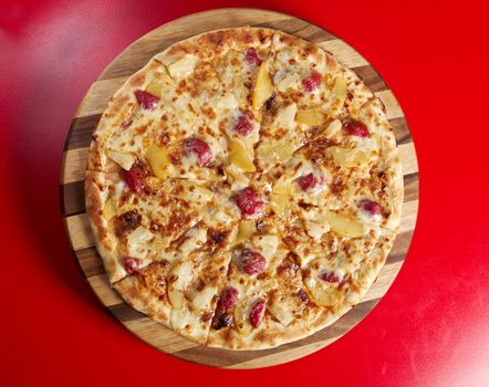 Pizzasweet with strawberries. italian kitchen. Studio
