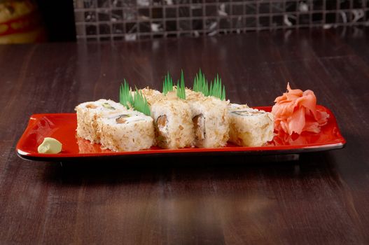 
Japanese sushi  traditional japanese food.Roll made of Smoked fish