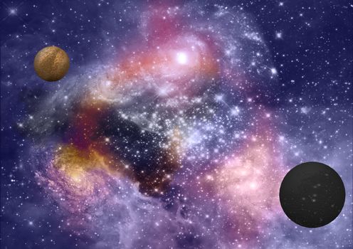 far-out planets in a space against stars