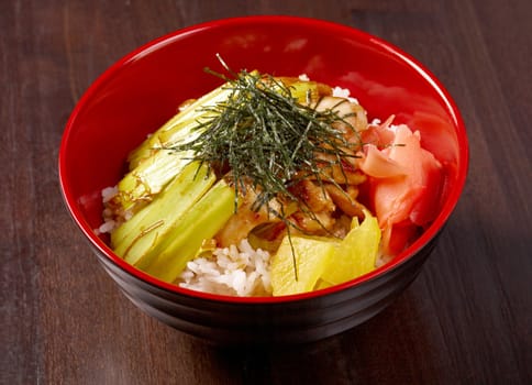 Chicken with rice and bamboo.Japanese Food 