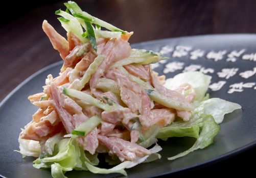 Japan salad with chicken and vegetables   closeup