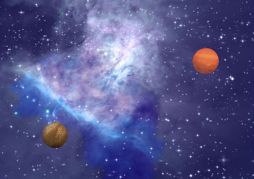 far-out planets in a space against stars