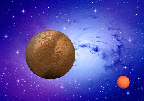 far-out planets in a space against stars