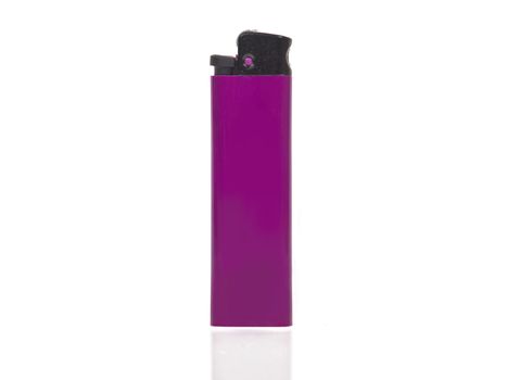 violet lighter with reflection on white background