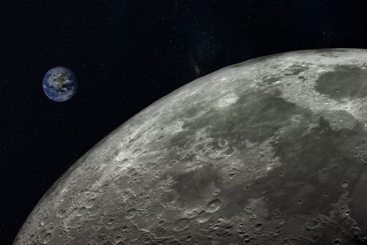 planet Earth and moon,Elements of this image furnished by NASA.