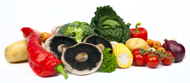 Assortment of Vegetables on a white background.