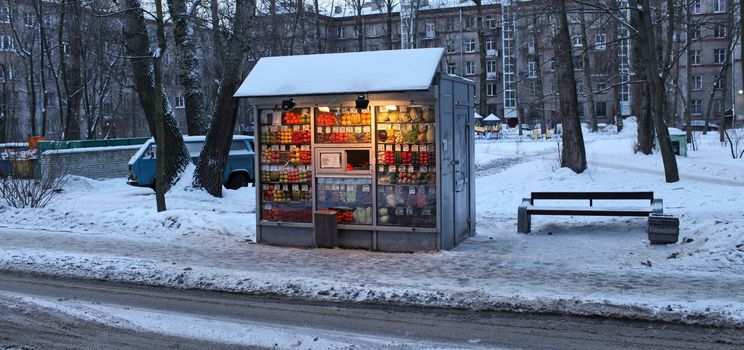 vegetable stall in winter street