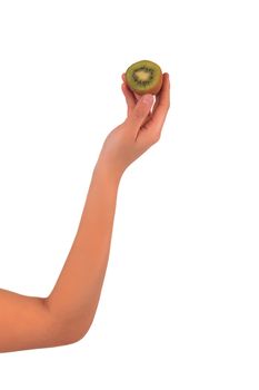 Woman's hands with kiwi isolated over white background