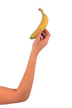 Woman's hands with banana isolated over white background