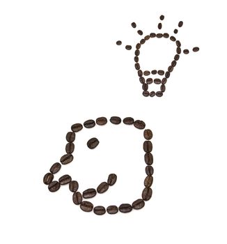 Smile shaped coffee beans isolated on white background.The concept is that A good cup of coffee.