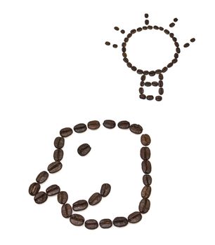 Smile shaped coffee beans isolated on white background.The concept is that A good cup of coffee.