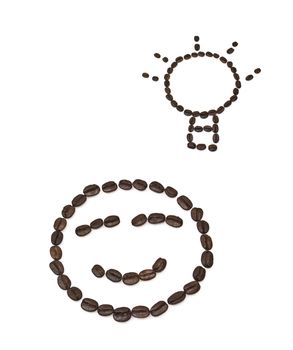 Smile shaped coffee beans isolated on white background.The concept is that A good cup of coffee.