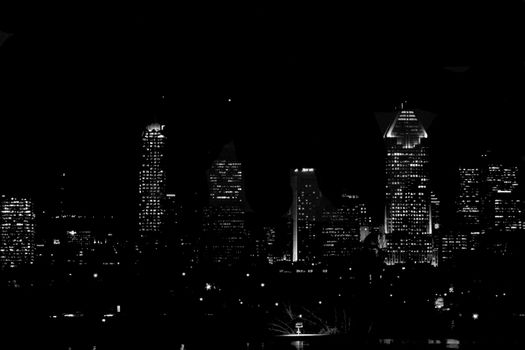 End of night silhouette view of Montreal cityscape