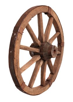 Old wooden wheel on the white background
