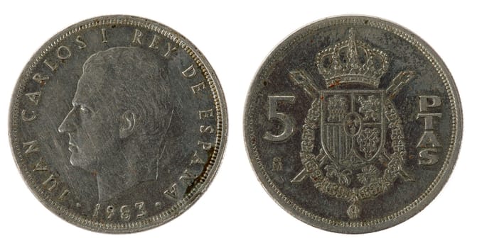 Spanish Coin on the white background (1983 year)
