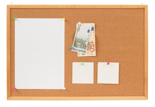 Memory note paper with Euro moneys concept on cork board