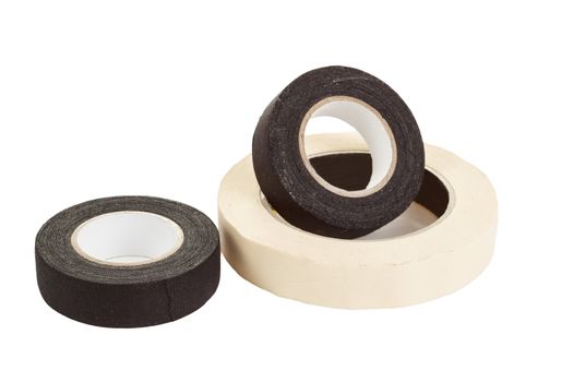 black and white insulating tapes, isolated over white background 