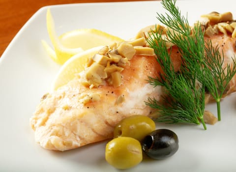 Salmon  with potato .Shallow depth-of-field
