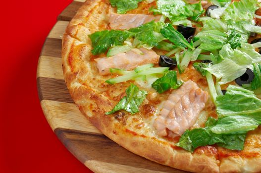 Pizza Atlantic salmon . italian kitchen. Studio