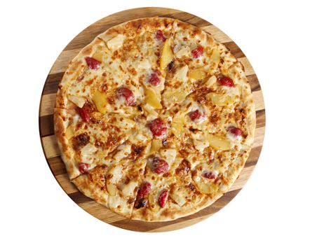 Pizzasweet with strawberries. italian kitchen. Studio.isolated on white background.