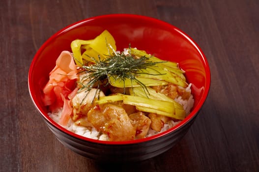 Chicken with rice and bamboo.Japanese Food 