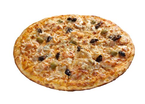 Pizzawith seafood. italian kitchen. Studio