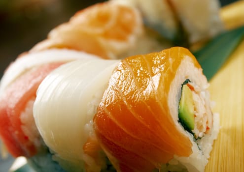 Japanese sushi  traditional japanese food.Roll made of Smoked fish