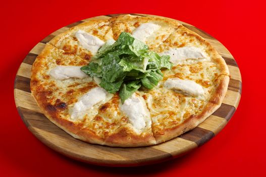 Pizwith meat chicken. italian kitchen. Studio