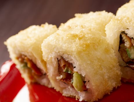 Japanese sushi  traditional japanese food.Roll made of Smoked fish