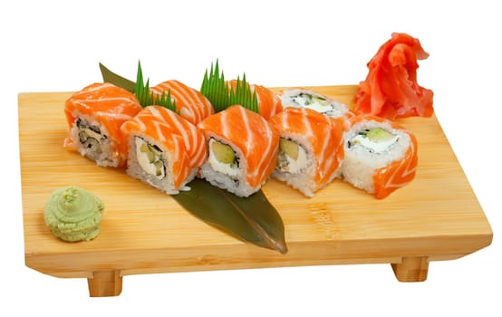Japanese sushi . traditional japanese food .Roll made of salmon
