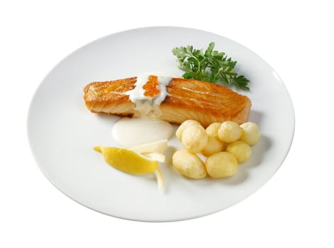 Salmon  with potato .Shallow depth-of-field