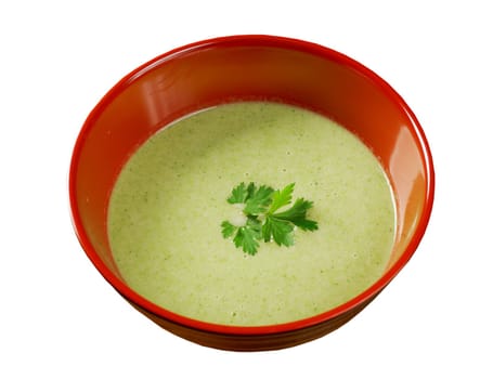 Bowl of cream of broccoli soup .closeup