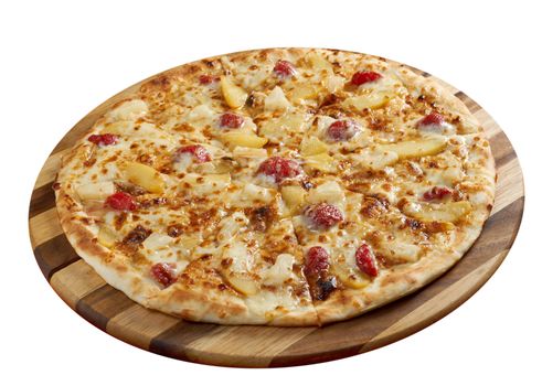 Pizzasweet with strawberries. italian kitchen. Studio