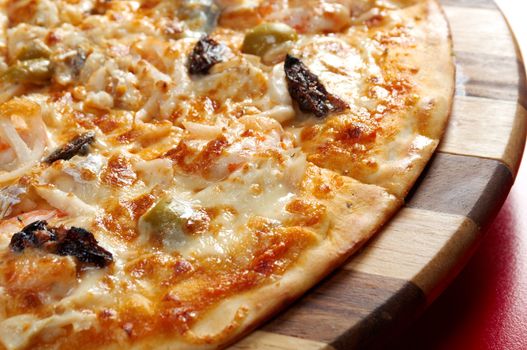 Pizzawith seafood. italian kitchen. Studio